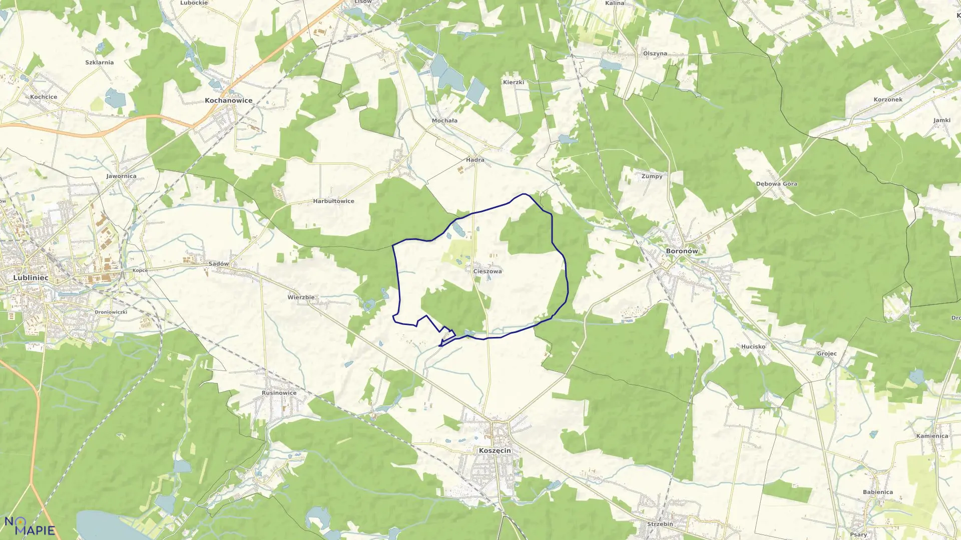 Mapa obrębu Cieszowa w gminie Koszęcin