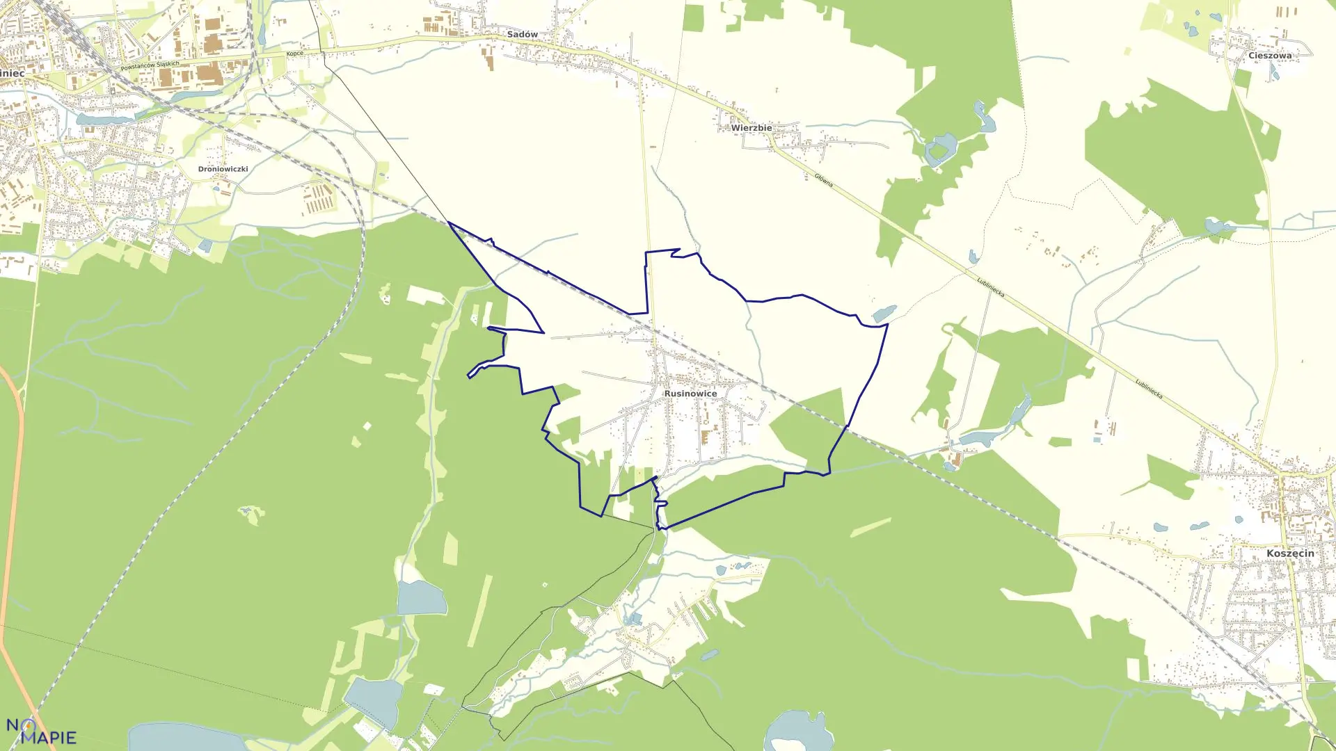 Mapa obrębu Rusinowice w gminie Koszęcin